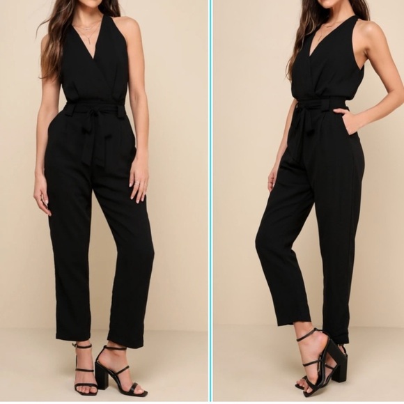 Lulus In the City Black Surplice Sleeveless Jumpsuit L - Picture 1 of 7